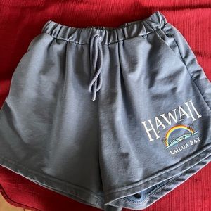 Romwe Hawaiian Blue Drawstring Shorts